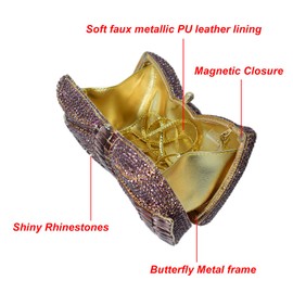 HUANG ZHUANG Bowknot Luxury Crystal Clutch Women Glitter Rhinestone Evening Bag for Party Wedding, Purple