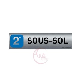 AUA SIGNALETIQUE - Plaque de porte Aluminium brossé imprimé AluSign - 200x50 mm - Double Face adhésif au dos (2eme SOUS SOL)