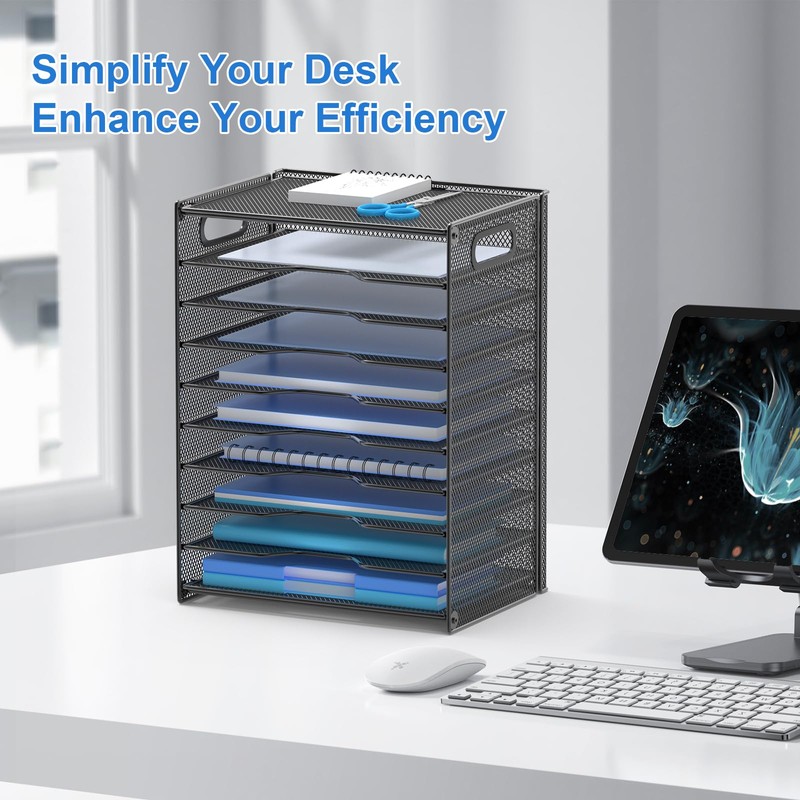 OUTWOLF 10 Tier Paper Organizer - Letter Tray Mesh Desk