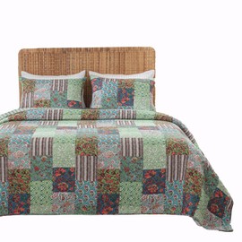 Greenland Home Jasmin Boho Style Oversized Quilt and Pillow Sham Set, King/Cal King (3-Piece), Jade