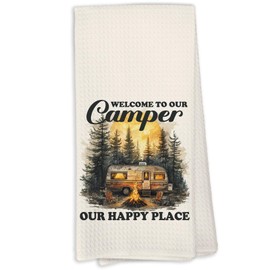 KTYHD Camper Camping Decor Kitchen Towels, Camper Camping Gift for Women Men, Welcome to Our Campers Decorative Bathroom Hand Towel