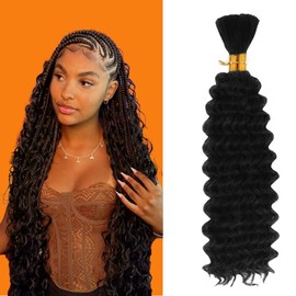 Braiding Hair, Boho Braids 22 Inch 2 Bundles Deep Water Wave Bulk for Braid No Weft Curly Braiding Hair for Wet and Wavy Braid Hair Extensions (#1B,150g/ 2 bundles）22 Inch