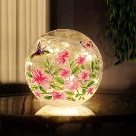 5.5 inch Handcrafted Glass Lamp with Bird and Flower Design - Unique Home Decor Piece