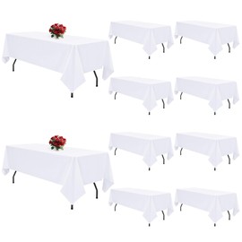 ACSUIT 10 Pack White Table Cloth Rectangle 60x126 inch White Tablecloths for 8 Foot Tables Wrinkle Resistant Polyester Table Cloth Fabric Table Cover for Party Wedding Events and Camping