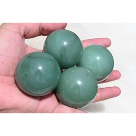 Stone City Natural Green Aventurine Sphere Crystal Ball with Wooden Ring Stand Baoding Balls for Hand Therapy Stress Relief Ball Modern Decoration Spiritual Reiki Healing Meditation 45MM-50MM