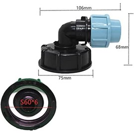 2 Pcs IBC Tank Thread Connectors s60x6 Adapter to Mdpe Water Pipe Fittings Outlet 20mm (Elbow)