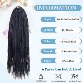Box Braids Crochet Hair 24 inch Black Pre Looped Crochet Box Braids Hair for Black Women Soft Lightweight Prelooped Braided Hair Extension (Black, 24 Inch)