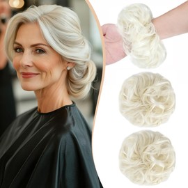 Qunlinta 2 PCS Large Messy Bun Hair Piece, Thick Wavy Curly Hair Bun Scrunchies Extensions Synthetic Chignon Updo Hairpieces for Women Girls Platinum Blonde
