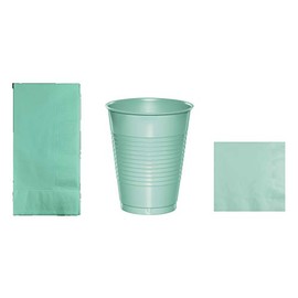 Baxters Party Bundles Bulk, Mint Green, 100 Count 16 Ounce Plastic Cups, 100 Count Dinner Paper Napkins, 100 Count Beverage Paper Napkins, Pack Contains 300 Pieces Made in the USA