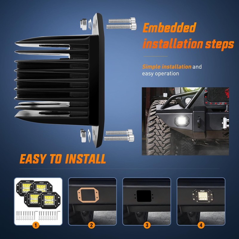 Nilight 4PCS 42W Flush Mount LED Pods Spot Flood Combo