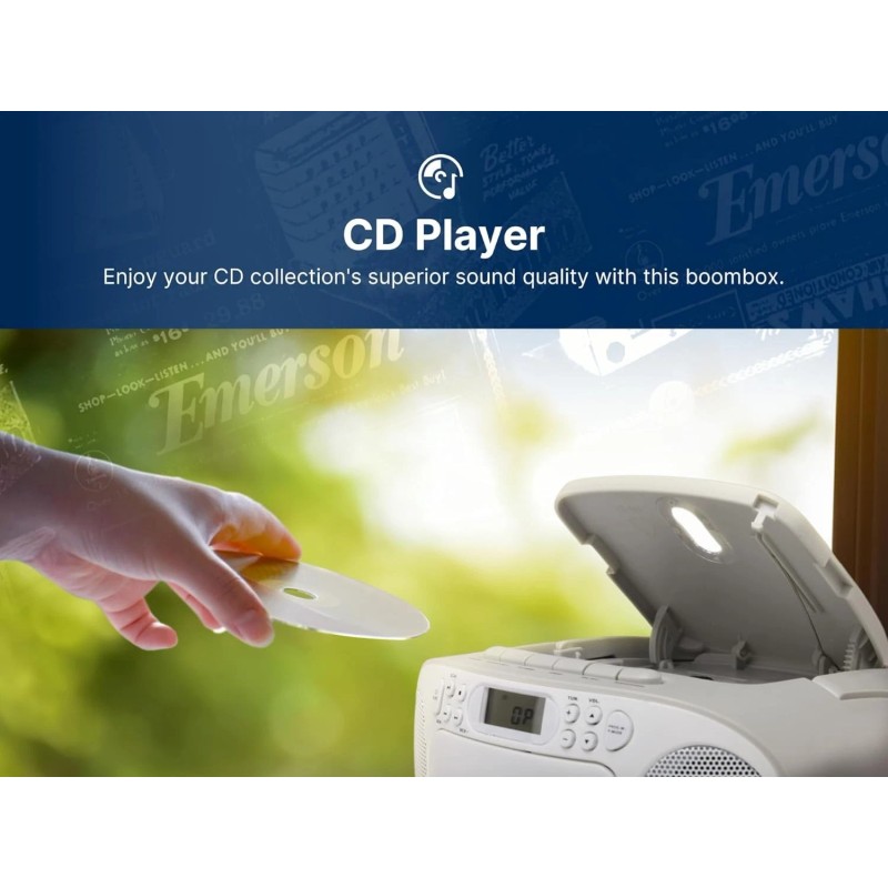 Emerson Portable CD Player Boombox with AM/FM Stereo Radio Cassette