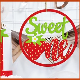 Strawberry Sweet One round Wooden Sign Strawberry Party Decoration First 1st Birthday Wooden Sign One Letter Hanging Sign Baby Shower for Girl Wall Decoration Birthday Party Supplies .RED