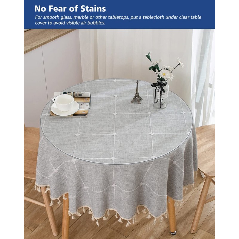54 Inch Round Clear Plastic Table Protector for Dining Room