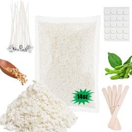 Natural Soy Wax for Candle Making, 14oz Organic Soy Wax Flakes with 20pcs Wick, 20pcs Wick Stickers and 5 Centering Device for Candle Making