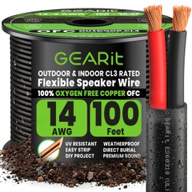 GEARit Speaker Wire 14 Gauge 100 ft, UL CL3 Rated 14 Gauge Wire Copper Wire with Polarity Mark, Audio Cable for in-Wall, Home, Car,Outdoor, Garden, Commercial Audio Systems, OFC (Black,2-Conductors)