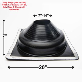 Dektite Metal Roof Pipe Flashing Boots Kit - Comes With Free Screws, Hex Bit Diver, and Pair of Nitrile Coated Gloves (#8, Black - Square Base)