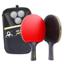 mamota Table Tennis Racket Set, Ping Pong, Beginner, Intermediate Case, Double-sided, Rubber, Lightweight, Kids, Practice, Family, 2 Pieces, Carbon, Lightweight, Storage, Table Tennis Supplies, Home