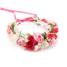 PoshMyra Flower Crown for Girls Children Floral Headpiece Pink Kids Headband Wedding Holo Hair Accessories Birthday Photo Prop (Fuchsia)