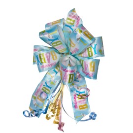 Welcome Baby Bows with Pink, Blue and Yellow Curling Ribbon Accents (1-Pack)