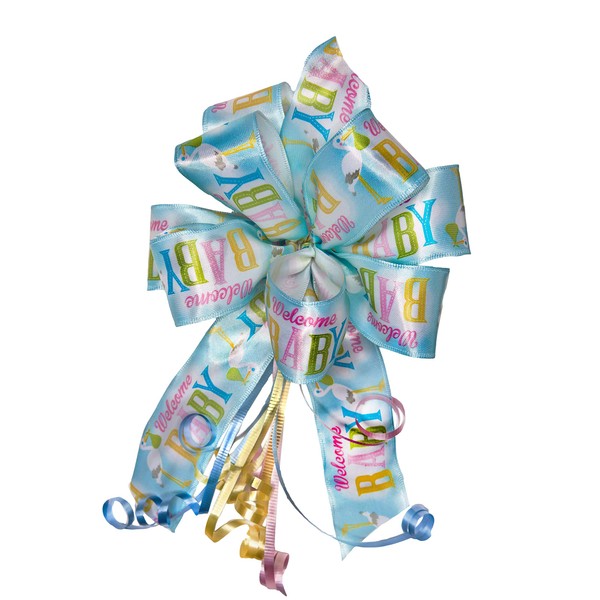 Welcome Baby Bows with Pink, Blue and Yellow Curling Ribbon
