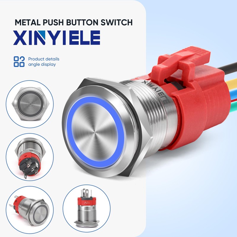 XINYIELE 19MM Latching 12V DC Push Button Switch On/Off,Waterproof Stainless