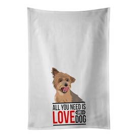 Caroline's Treasures Yorkie Blue and Gold White Kitchen Set of 2Kitchen Cotton Hand-Towels