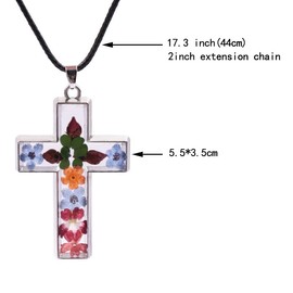 Vonluxy Silver Cross Necklaces for Women-Pressed Flower Cross Pendant Christian Jewelry Necklace Gifts for Women Mother Friends Sister,Colorful