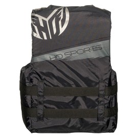 HO Sports Voyager Life Vest - USCG Approved Unisex Adult Life Jacket - Lightweight Wake Sports Life Vest - Nylon Exterior with Adjustable Quick-Release Buckles - Black/Gray - 4X-Large