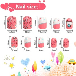 JANYUN JANYUN 96 Pcs Fake Nails for Kids Pre-glue Full Cover Short False Nails Children Nails Lovely Gift