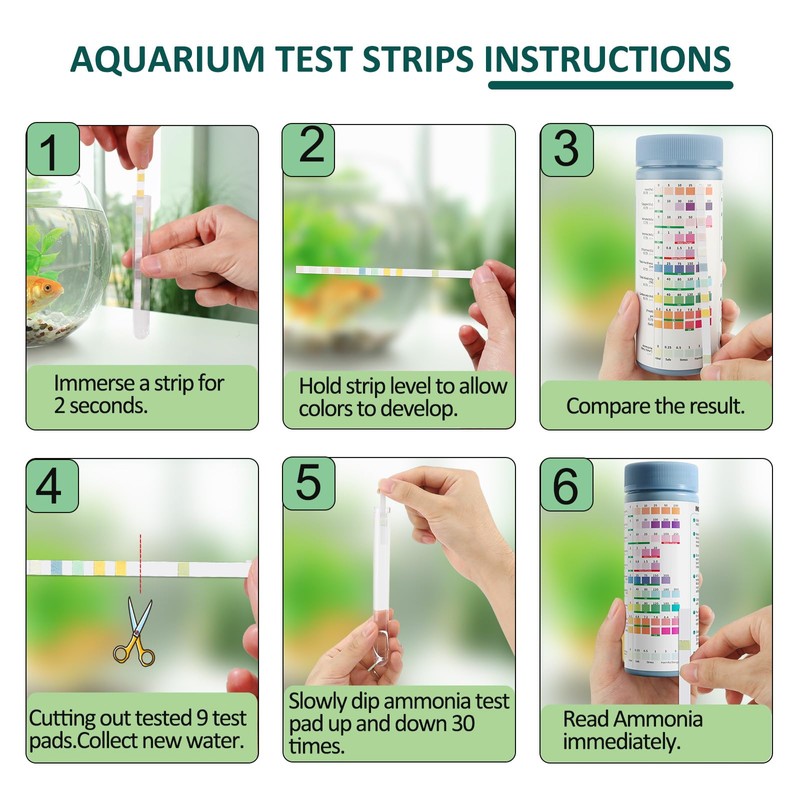 GAOQSEMG 11 in 1 Aquarium Test Strips,100 Counts Ammonia Aquarium