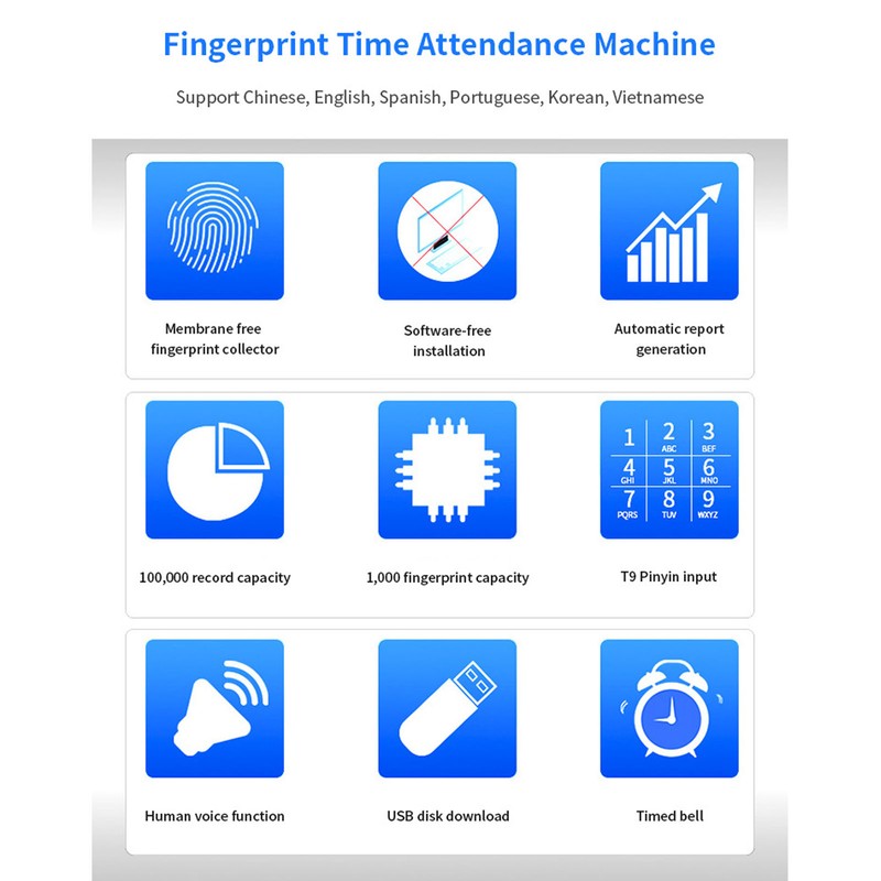 Fingerprint Attendance Machine 2.4 Inch 1000 User Capacity Name Display