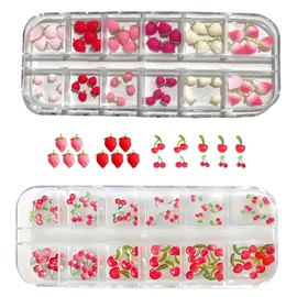 ZHSHXNGY Nail Parts, Cherry Strawberry, 3D 3D Nail Stones, 2 Cases, Cute Fruits, Resin Parts, Gel Nails, For Resin, Nail Art, Deco Parts, Handmade, DIY