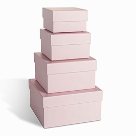 CHARMGIFTBOX Pink Gift Boxes for Presents 4 Pack Nesting Gift Boxes with Lids，4.1"-7" Assorted Sizes Square Stackable Boxes for Birthday Wedding Christmas Party Gift Wrapping