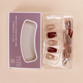 Domiya Nail Tip, 3D Nails, 24 Pieces, Very Short Popular, Nail Stickers, Cute, False Nails, Short, Round Tip, Fashion Nail (D02)