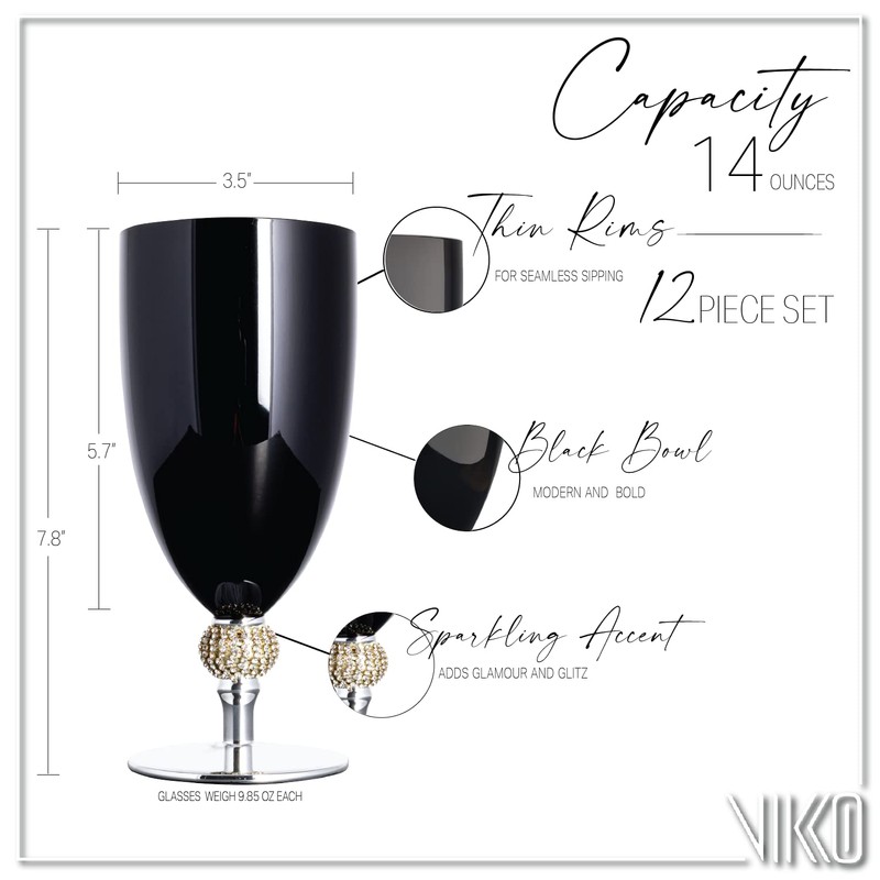 Vikko Décor Black and Silver Goblets | Large 18 Ounce