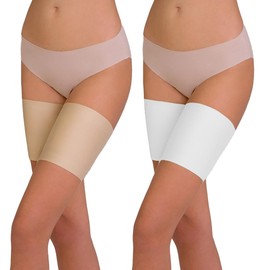 2 Paar Damen-Oberschenkelbandagen, scheuerfrei, reibungsfrei, rutschfestes Silikon (Haut und Weiß, 58–65 cm, Größe M).