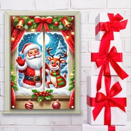 BlissYard Merry Christmas Santa Snowman Window Cover 31"x47" Polyester, Snowing Moon Festive Photo Backdrop, Holiday Home Decor, Indoor Outdoor Seasonal Decorations, and Christmas Party Supplies