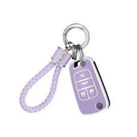 YALNORVA For Buick Chevy Key Fob Cover with Keychain, Key Fob Case Cover Fits for Buick Encore Chevy Cruze Sonic Trax Malibu GMC Terrain Car Accessories Flip Smart Key, Purple