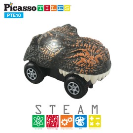 PicassoTiles 2 Piece Swift Highly Detailed Race Track Truck Dinosaur Cars Accessories in Bulk Package Compatible with STEM Magnetic Tile Race Track Building Kits for Kids Boys & Girls Ages 3+ PTE10