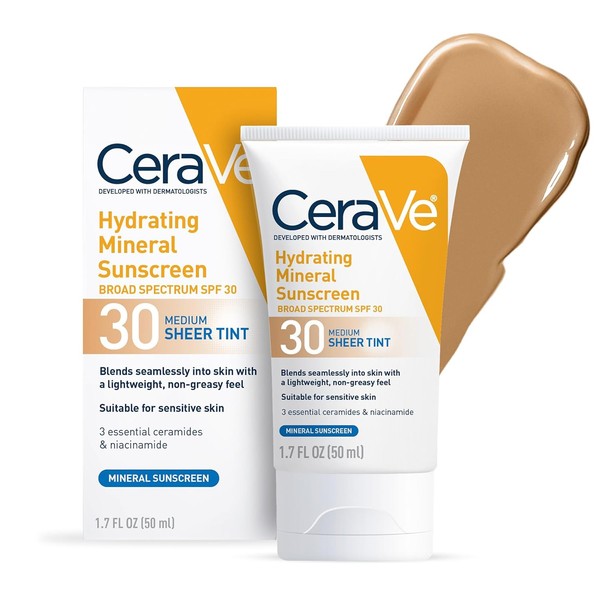 CeraVe Tinted Sunscreen with SPF 30 | Hydrating Mineral Sunscreen