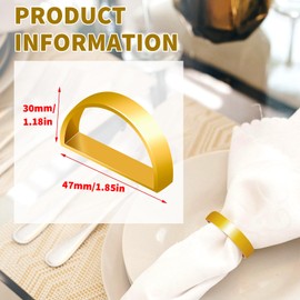 Gold Napkin Rings Set of 12, Semicircle Metal Gold Napkin Holder Buckles, Fall Thanksgiving Christmas, Napkin Rings for Dinner Table Decor, Wedding, Banquet, Party, Easter (12)