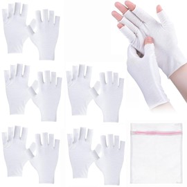 5 Pairs of Cotton Gloves, Fingerless Gloves, Soft and Breathable, Unisex, with Laundry Net Bag, Suitable for Spa, Cycling, Outdoor Sun Protection (White, One Size)