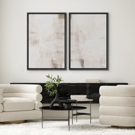 SIGNWIN Framed Canvas Print Wall Art Set Neutral Abstract Soft Beige and White Illustrations Modern Art Minimal Relax/Calm for Living Room, Bedroom, Office - 24"x36"x2 Black