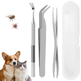 SiumPklay 3-in-1 Tick Remover Kit for Dogs, Cats & Humans – Stainless Steel Tick Removal Tools with Tweezers, Hook & Storage Box