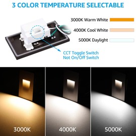 LEONLITE 3CCT 120V LED Step Lights, 3.5W 150LM 5%-100% Dimmable Indoor Outdoor Waterproof Vertical Stair Light, 3000K/4000K/5000K Selectable, CRI90, ETL, Aluminum, Oil Rubbed Bronze, Pack of 6