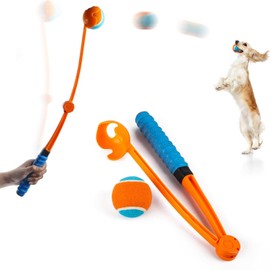 25" Foldable Dog Ball Launcher for Large Dogs Tennis Ball Throwerwith Soft Racket-Like Handle Grip, Includes 2.5 Inch Ball (1pcs)