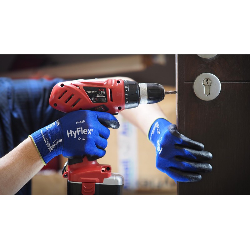 Ansell HyFlex 11-618 Mechanics Gloves, Abrasion-Resistant PU Coating Protective Gloves,