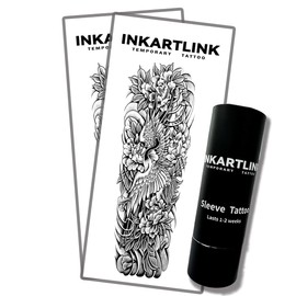 INKARTLINK Semi Permanent Tattoo, 2 Pieces Full Arm Large Size Art Party Tattoo, Comes with a Pair of Anti-Transfer Sleeves, Lasts 7-15 Days, Waterproof (Red-Crowned Crane and Flower)