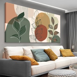 Tsomzxng Canvas Art Wall Decor Abstract Boho Wall Art For Living Room Modern Century Canvas Prints Paintings Pictures Green Botanical Bohemain Wall Art For Hotel Home Wall Artwork 24x48 Inch
