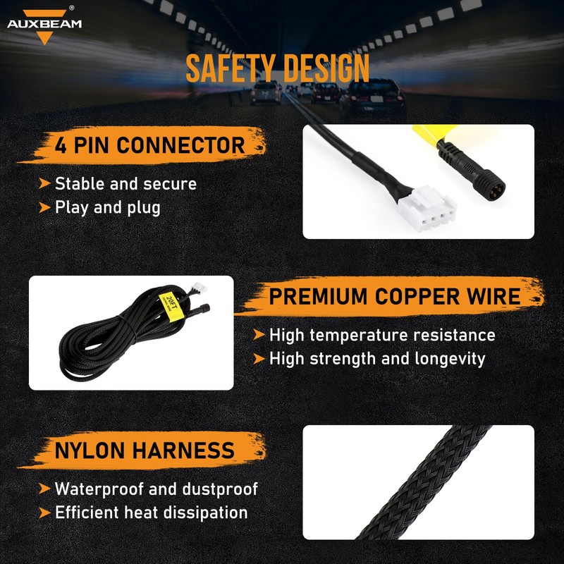 Auxbeam 6.2m/20FT Extension Wiring Harness for 8 Gang Switch Panel